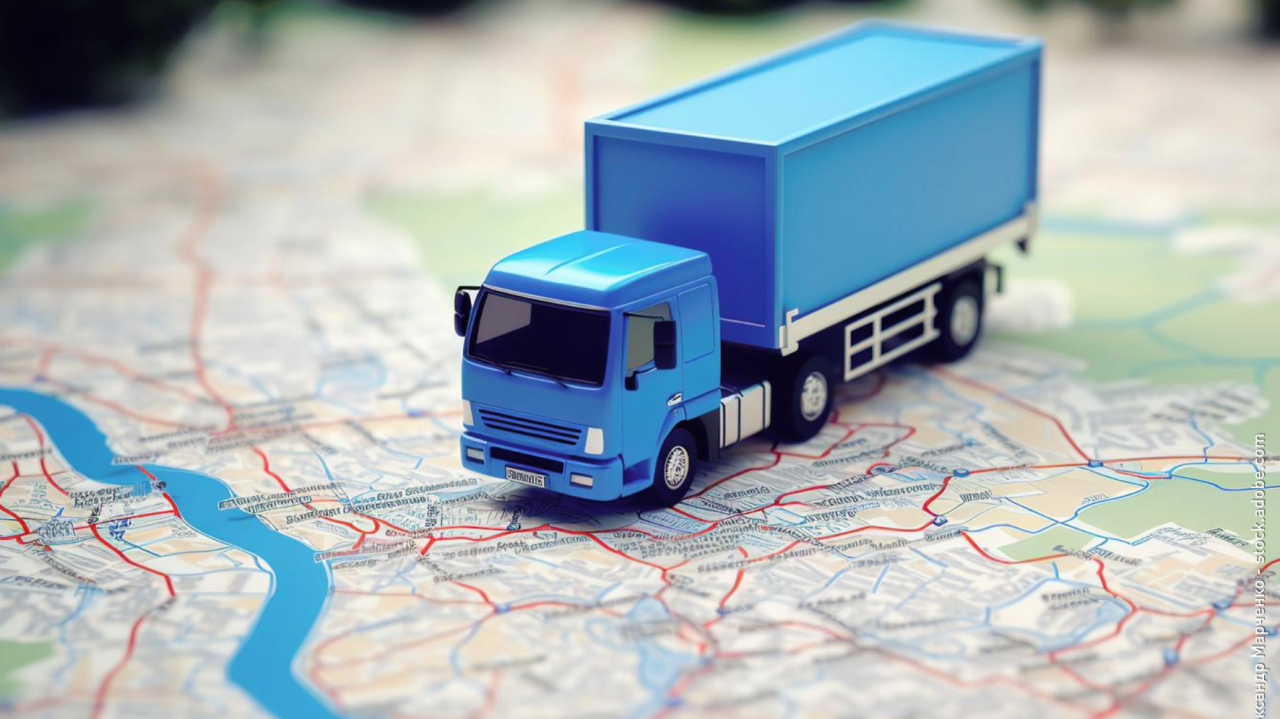 Kamion na mapi koji simbolizuje GPS praćenje i lociranje vozila